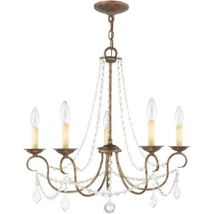 Bronze Five Light Metal Dimmable Chandelier With Shades HomeRoots