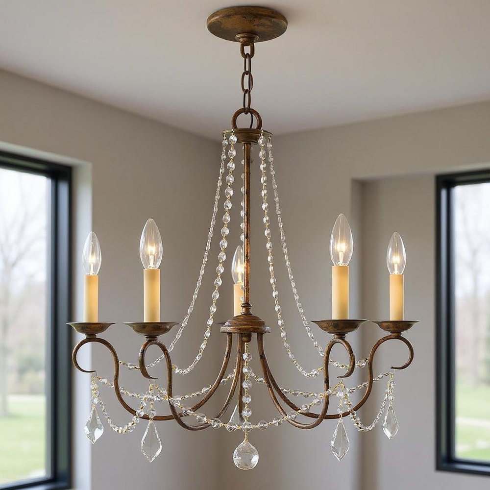 Bronze Five Light Metal Dimmable Chandelier With Shades HomeRoots