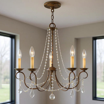 Bronze Five Light Metal Dimmable Chandelier With Shades HomeRoots