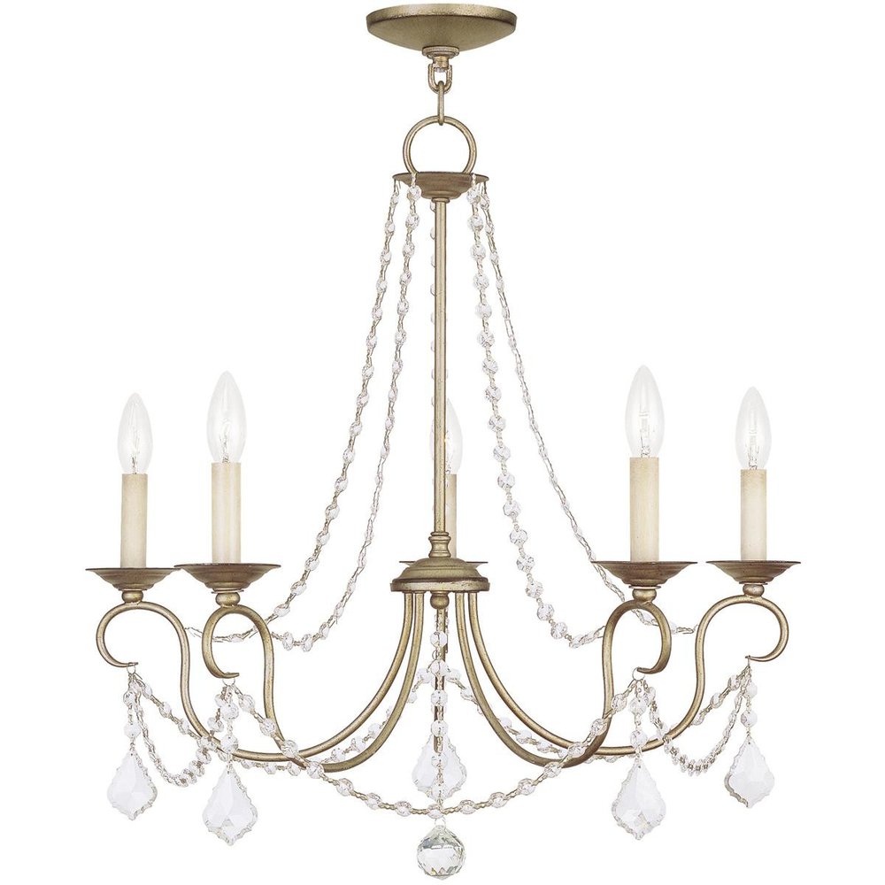 Silver Five Light Metal Dimmable Chandelier With Shades HomeRoots