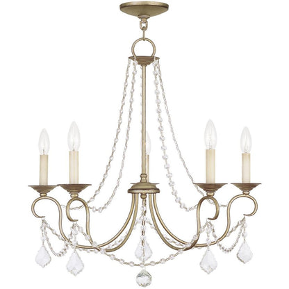 Silver Five Light Metal Dimmable Chandelier With Shades HomeRoots