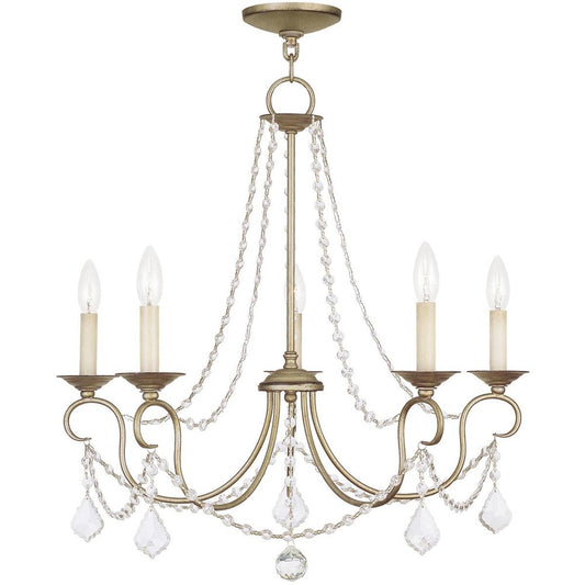 Silver Five Light Metal Dimmable Chandelier With Shades HomeRoots