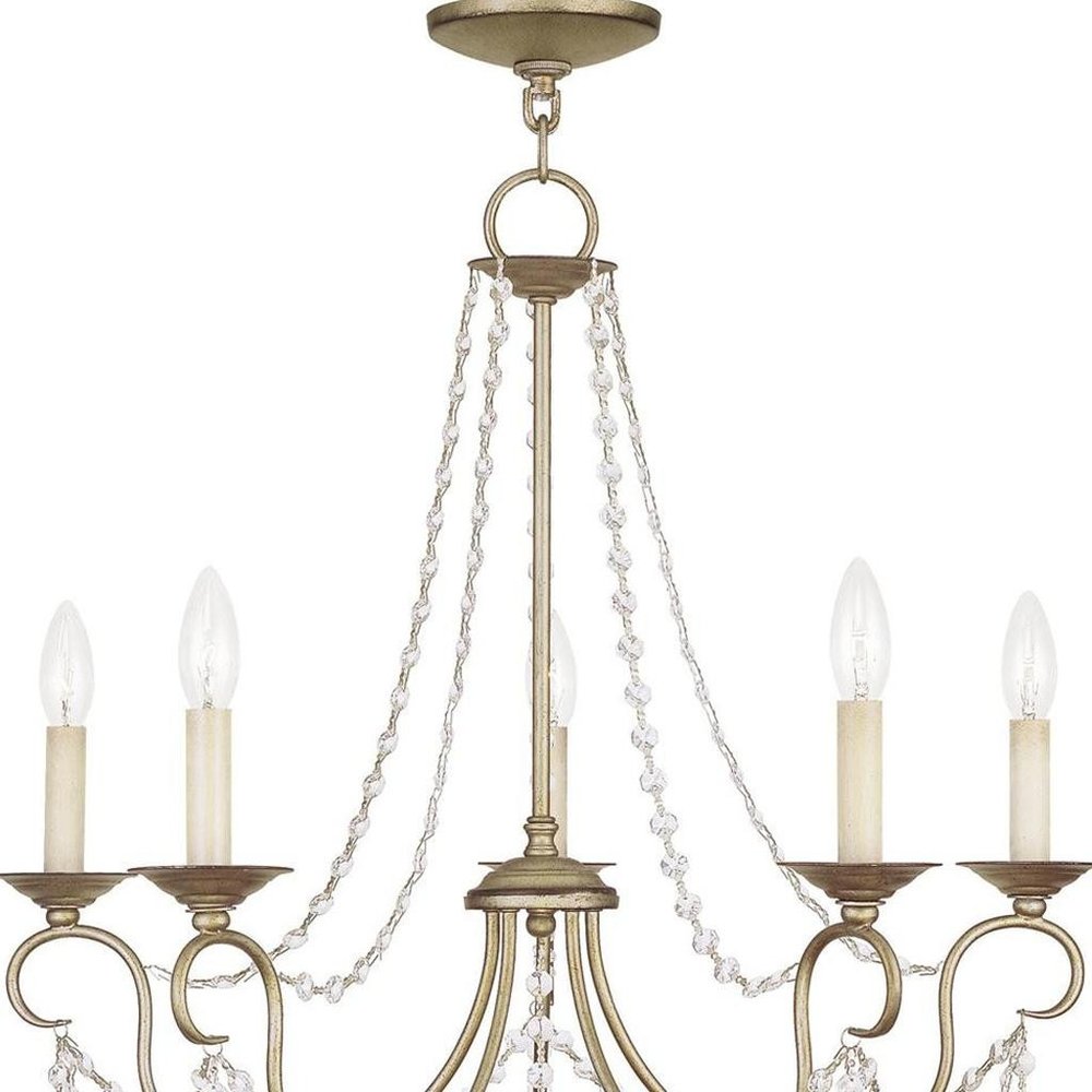 Silver Five Light Metal Dimmable Chandelier With Shades HomeRoots