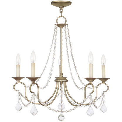 Silver Five Light Metal Dimmable Chandelier With Shades HomeRoots