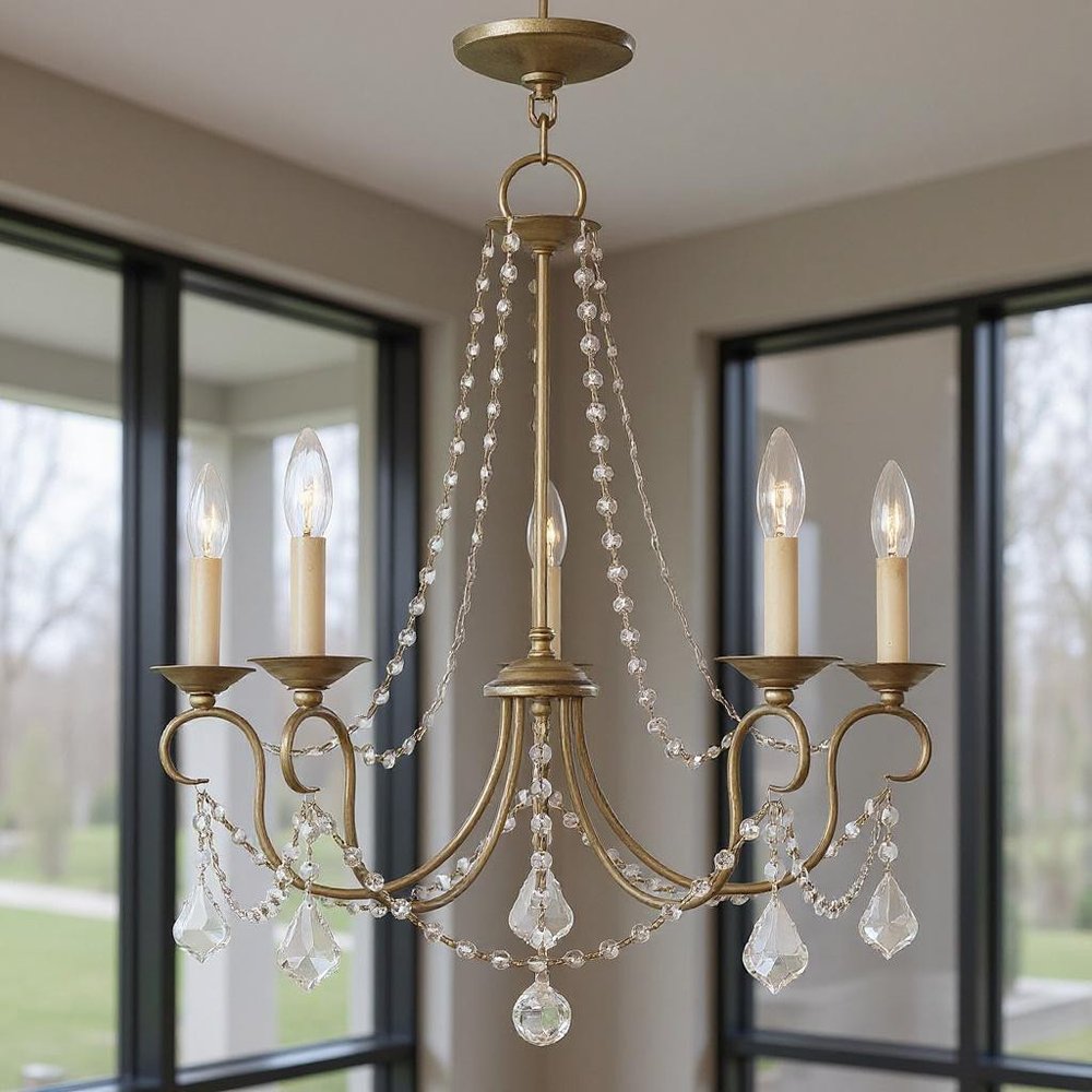 Silver Five Light Metal Dimmable Chandelier With Shades HomeRoots