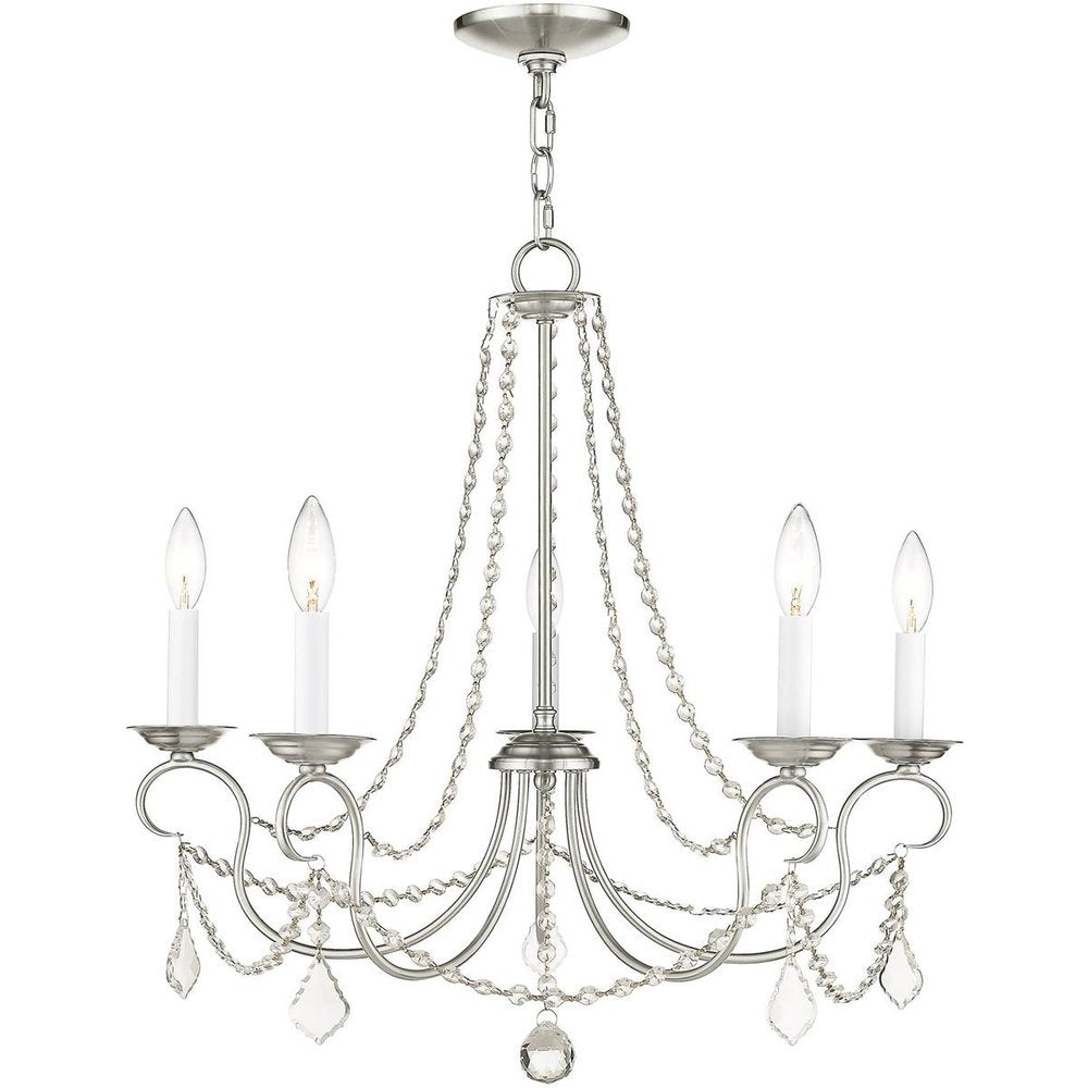 Nickel Five Light Metal Dimmable Chandelier With Shades HomeRoots