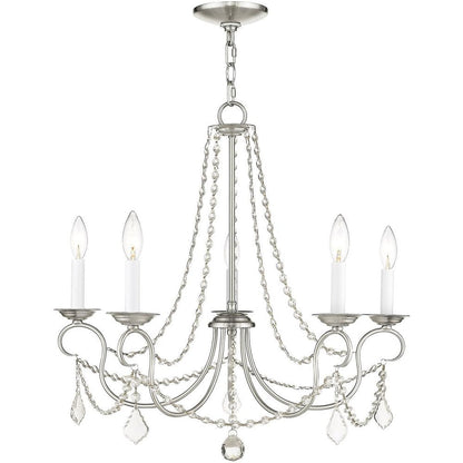 Nickel Five Light Metal Dimmable Chandelier With Shades HomeRoots