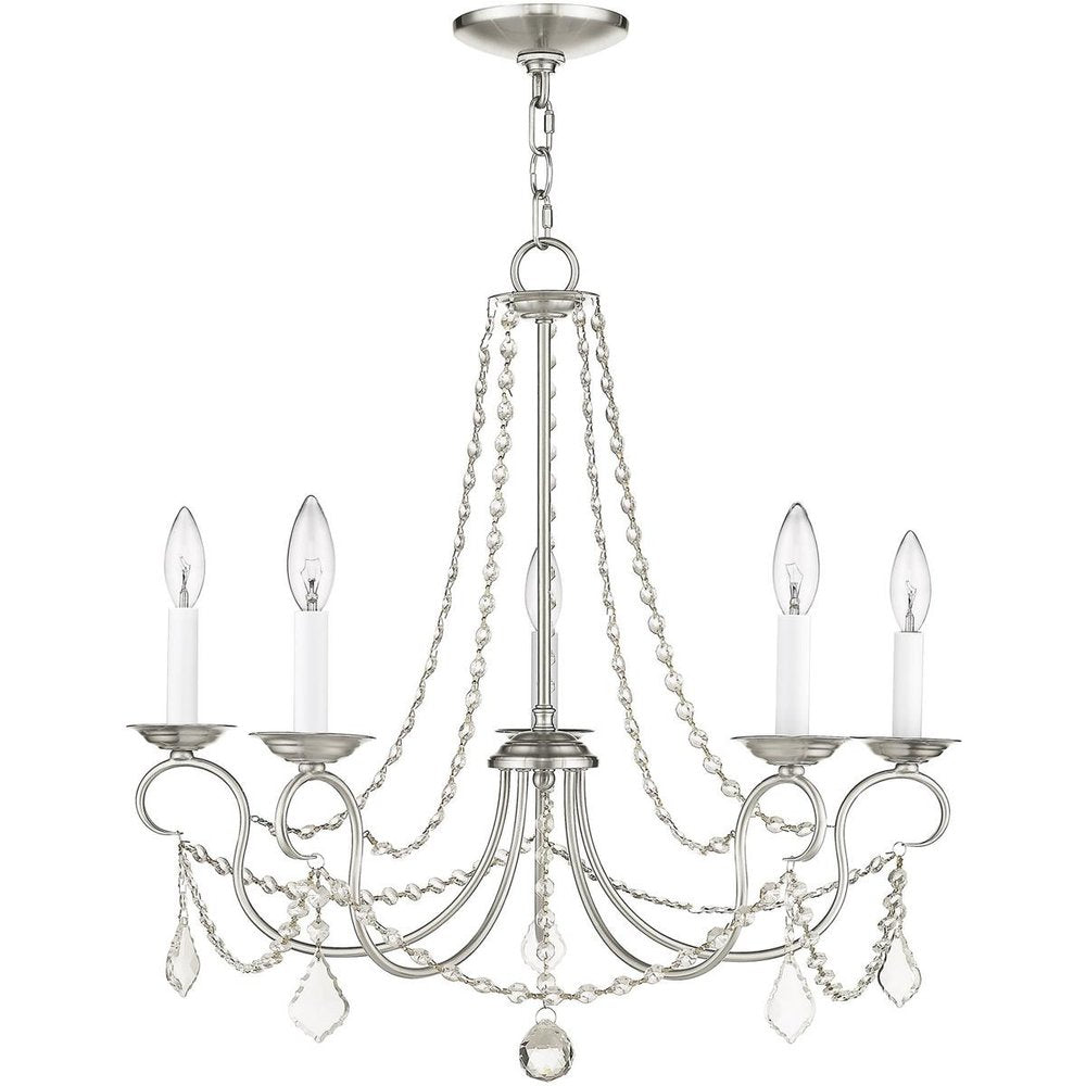 Nickel Five Light Metal Dimmable Chandelier With Shades HomeRoots