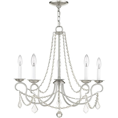 Nickel Five Light Metal Dimmable Chandelier With Shades HomeRoots