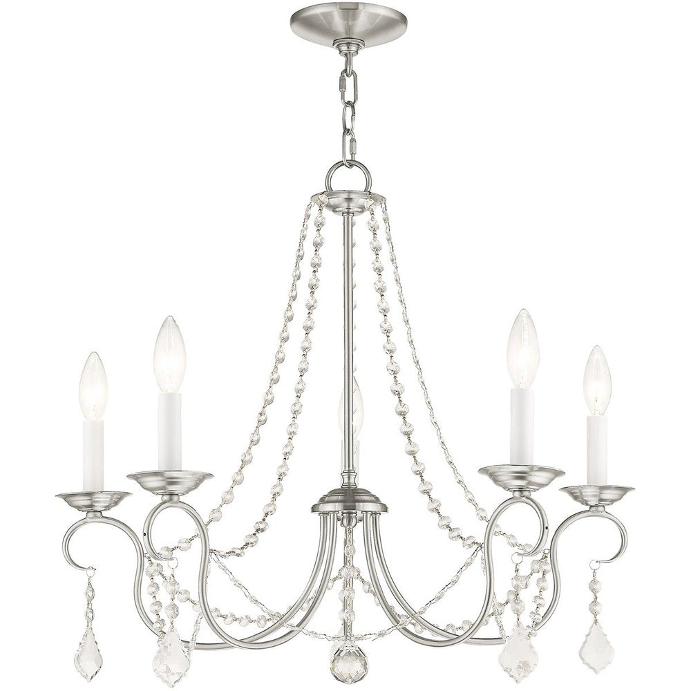 Nickel Five Light Metal Dimmable Chandelier With Shades HomeRoots