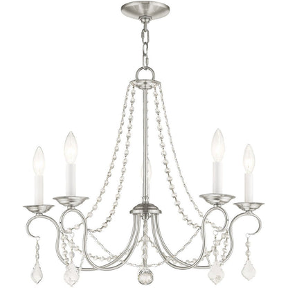 Nickel Five Light Metal Dimmable Chandelier With Shades HomeRoots