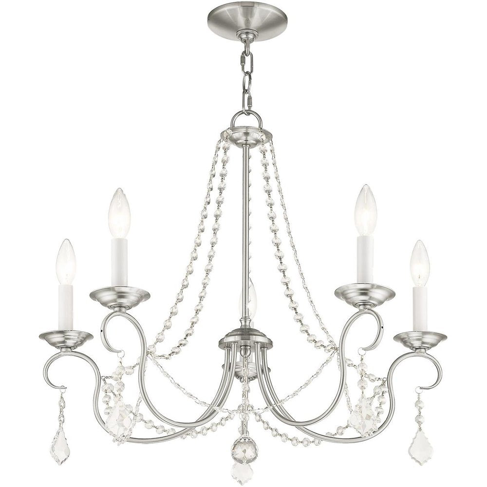 Nickel Five Light Metal Dimmable Chandelier With Shades HomeRoots