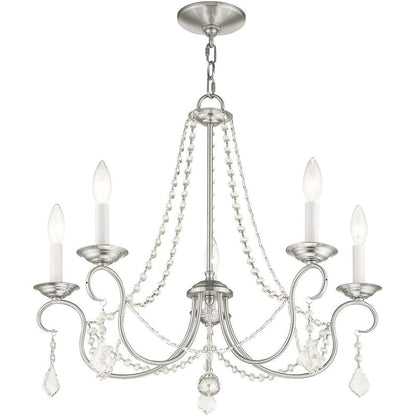 Nickel Five Light Metal Dimmable Chandelier With Shades HomeRoots