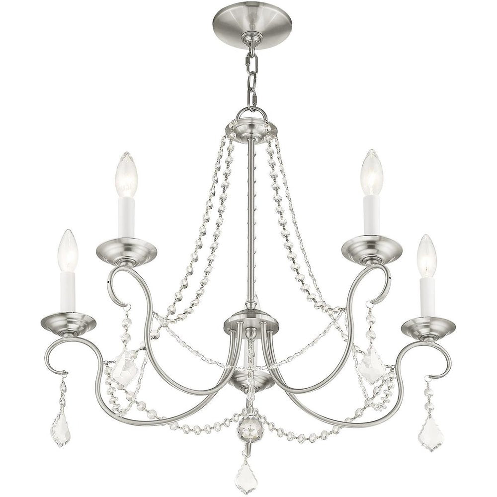Nickel Five Light Metal Dimmable Chandelier With Shades HomeRoots