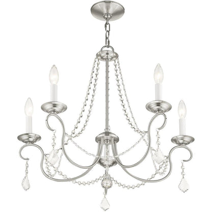 Nickel Five Light Metal Dimmable Chandelier With Shades HomeRoots