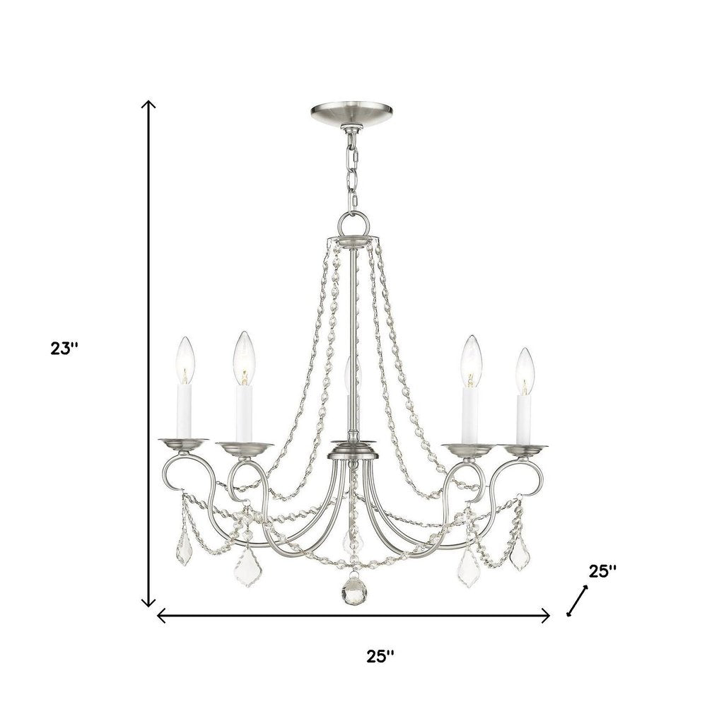 Nickel Five Light Metal Dimmable Chandelier With Shades HomeRoots