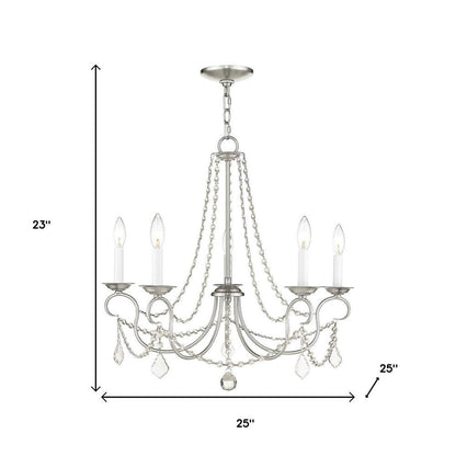 Nickel Five Light Metal Dimmable Chandelier With Shades HomeRoots