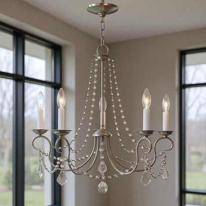 Nickel Five Light Metal Dimmable Chandelier With Shades HomeRoots