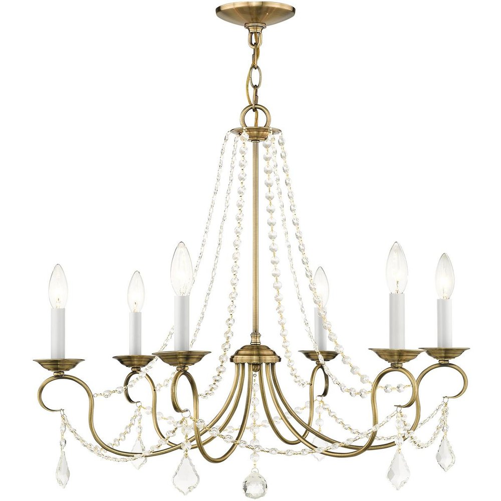 Antiqued Brass Six Light Metal Dimmable Chandelier With Shades HomeRoots