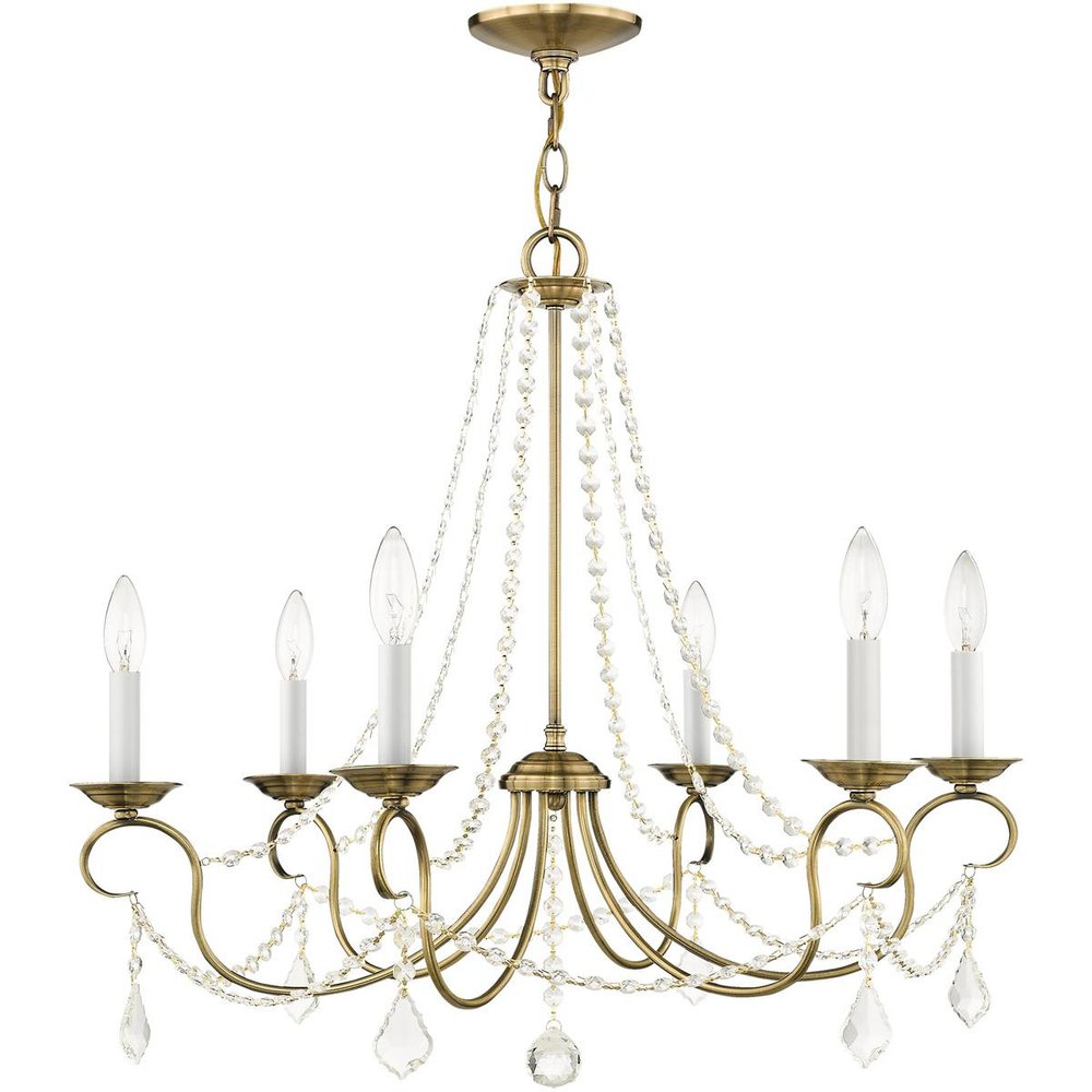 Antiqued Brass Six Light Metal Dimmable Chandelier With Shades HomeRoots