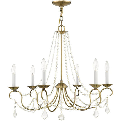 Antiqued Brass Six Light Metal Dimmable Chandelier With Shades HomeRoots