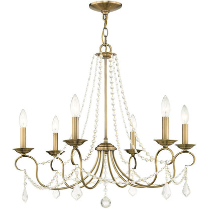 Antiqued Brass Six Light Metal Dimmable Chandelier With Shades HomeRoots