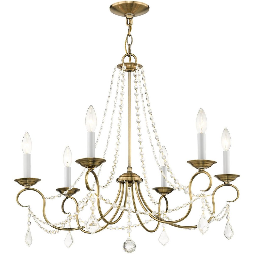 Antiqued Brass Six Light Metal Dimmable Chandelier With Shades HomeRoots