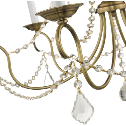 Antiqued Brass Six Light Metal Dimmable Chandelier With Shades HomeRoots