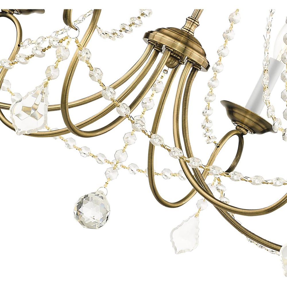 Antiqued Brass Six Light Metal Dimmable Chandelier With Shades HomeRoots