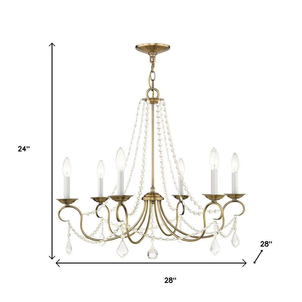 Antiqued Brass Six Light Metal Dimmable Chandelier With Shades HomeRoots