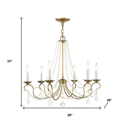 Antiqued Brass Six Light Metal Dimmable Chandelier With Shades HomeRoots