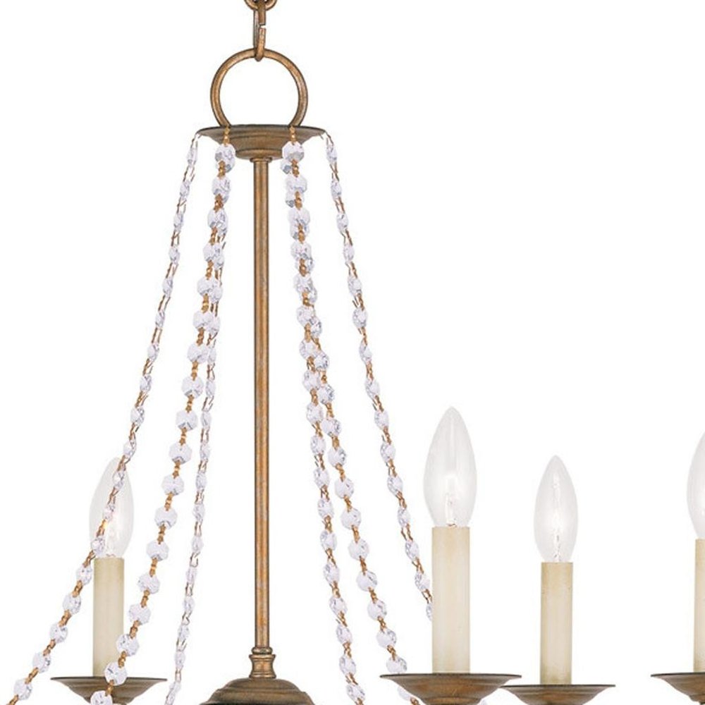 Antiqued Gold Six Light Metal Dimmable Chandelier With Shades HomeRoots