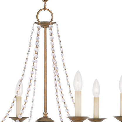 Antiqued Gold Six Light Metal Dimmable Chandelier With Shades HomeRoots