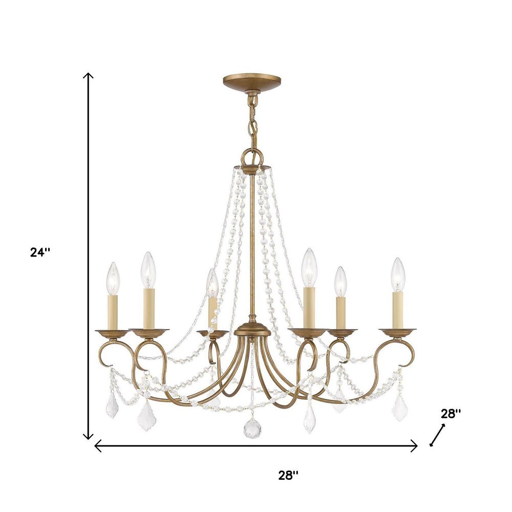 Antiqued Gold Six Light Metal Dimmable Chandelier With Shades HomeRoots