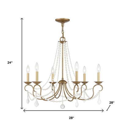 Antiqued Gold Six Light Metal Dimmable Chandelier With Shades HomeRoots