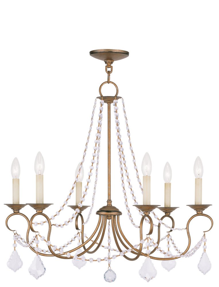 Antiqued Gold Six Light Metal Dimmable Chandelier With Shades HomeRoots