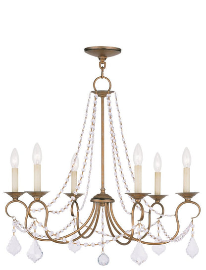 Antiqued Gold Six Light Metal Dimmable Chandelier With Shades HomeRoots