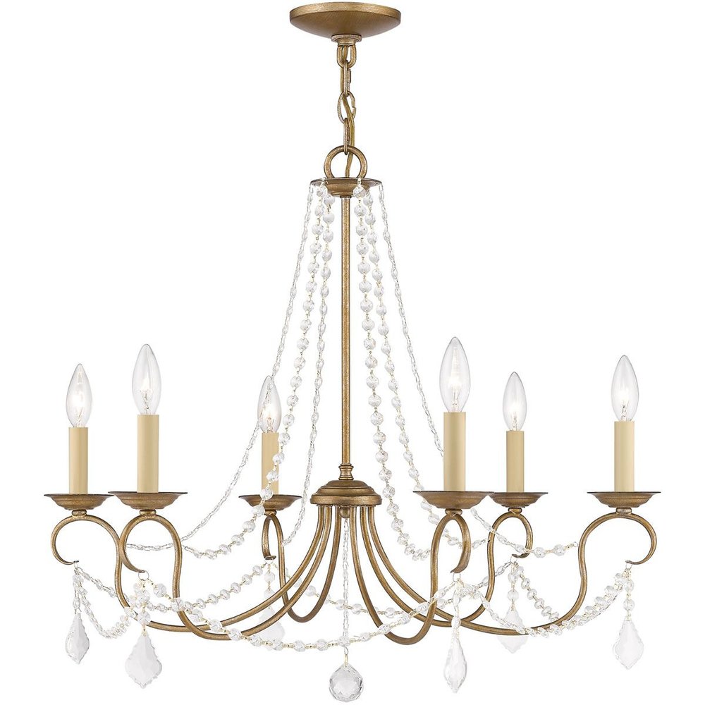 Antiqued Gold Six Light Metal Dimmable Chandelier With Shades HomeRoots