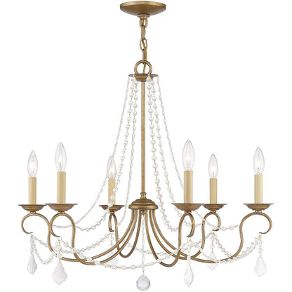 Antiqued Gold Six Light Metal Dimmable Chandelier With Shades HomeRoots
