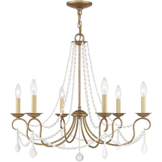 Antiqued Gold Six Light Metal Dimmable Chandelier With Shades HomeRoots