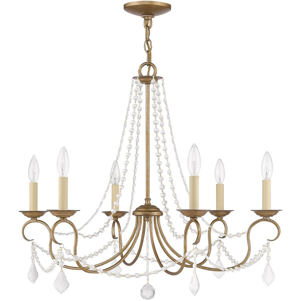 Antiqued Gold Six Light Metal Dimmable Chandelier With Shades HomeRoots