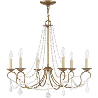 Antiqued Gold Six Light Metal Dimmable Chandelier With Shades HomeRoots