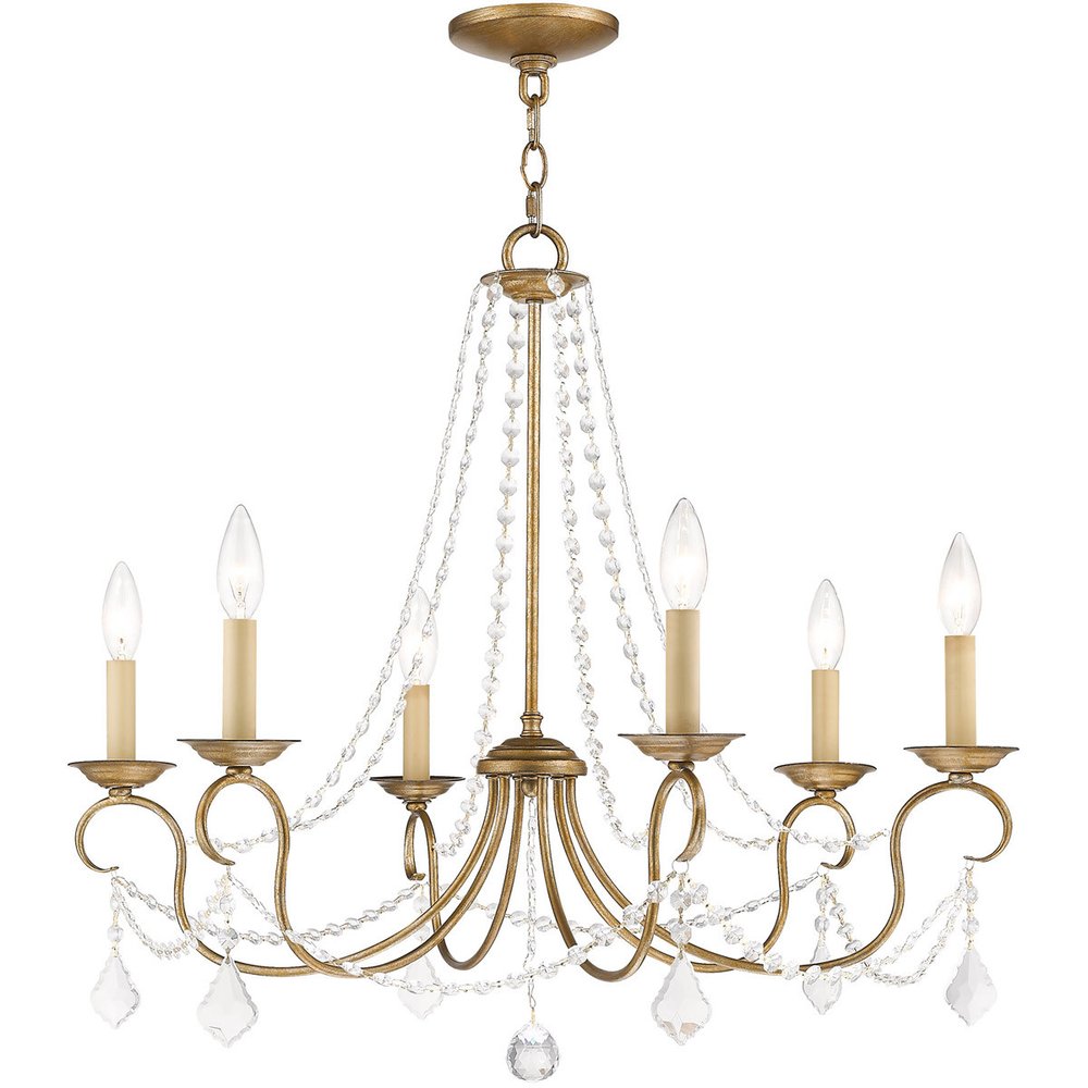 Antiqued Gold Six Light Metal Dimmable Chandelier With Shades HomeRoots