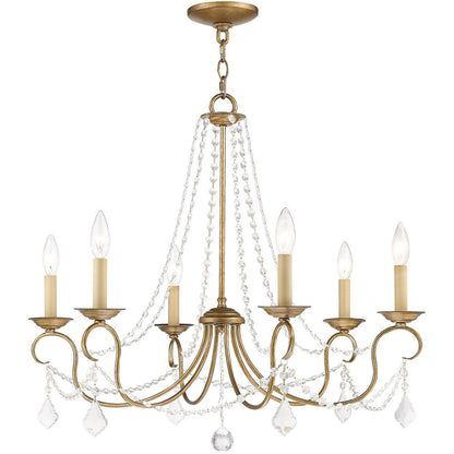 Antiqued Gold Six Light Metal Dimmable Chandelier With Shades HomeRoots