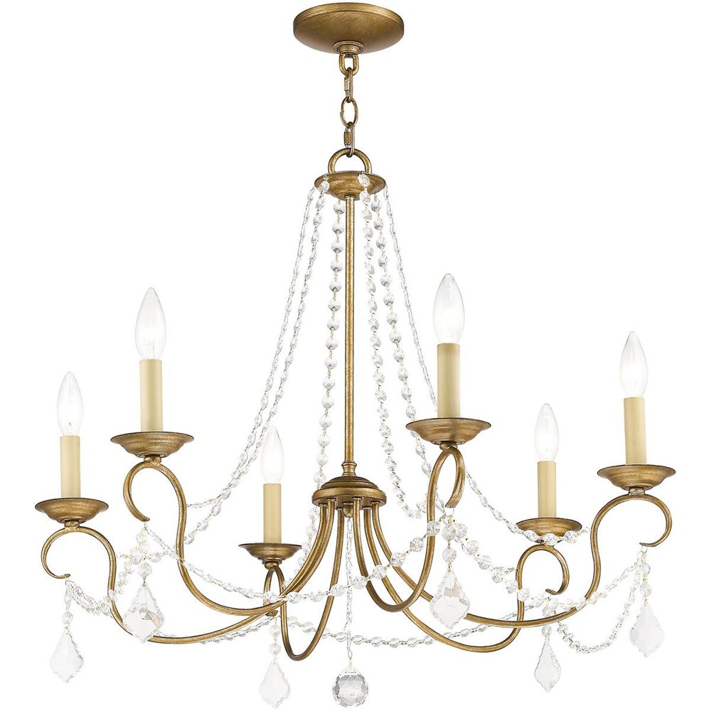 Antiqued Gold Six Light Metal Dimmable Chandelier With Shades HomeRoots