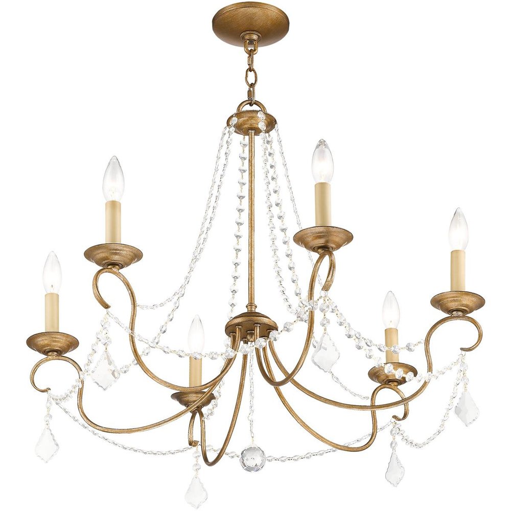 Antiqued Gold Six Light Metal Dimmable Chandelier With Shades HomeRoots