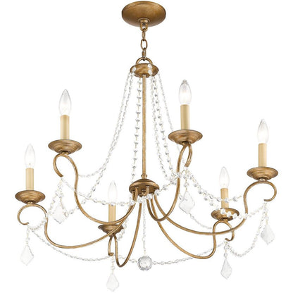 Antiqued Gold Six Light Metal Dimmable Chandelier With Shades HomeRoots
