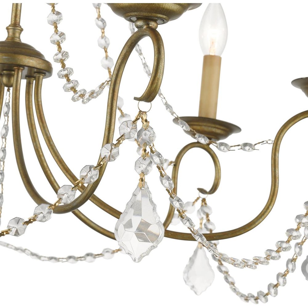 Antiqued Gold Six Light Metal Dimmable Chandelier With Shades HomeRoots