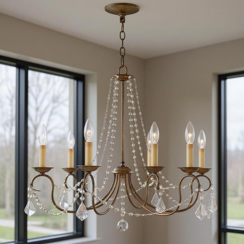 Bronze Six Light Metal Dimmable Chandelier With Shades HomeRoots