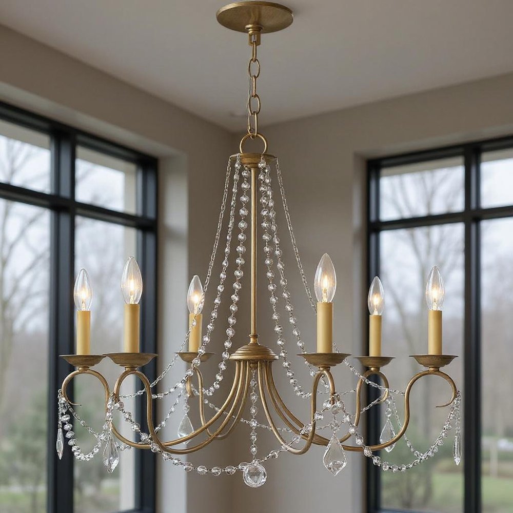 Silver Six Light Metal Dimmable Chandelier With Shades HomeRoots